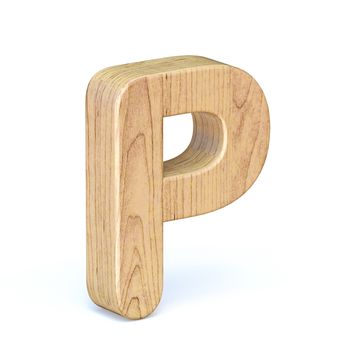 Rounded wooden font Letter P 3D render illustration isolated on white background