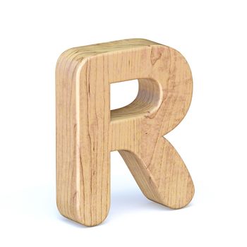 Rounded wooden font Letter R 3D render illustration isolated on white background