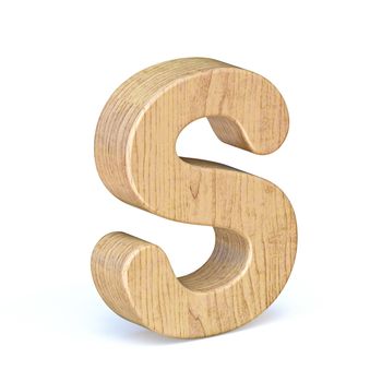 Rounded wooden font Letter S 3D render illustration isolated on white background