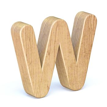Rounded wooden font Letter W 3D render illustration isolated on white background