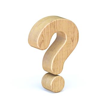 Rounded wooden font question mark 3D render illustration isolated on white background