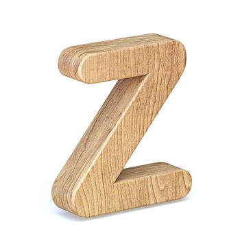 Rounded wooden font Letter Z 3D render illustration isolated on white background