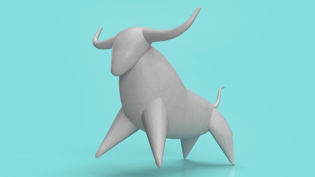 The white stone bull on blue background for business content 3d rendering.