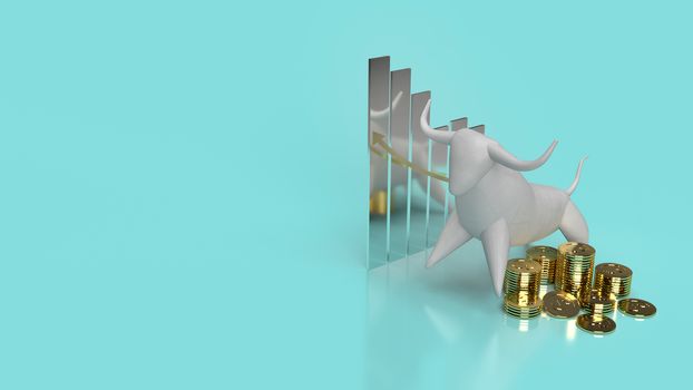The white stone bull on blue background for business content 3d rendering.