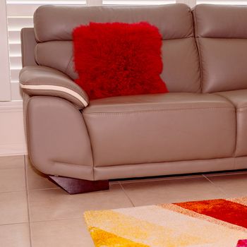 Stylish lounge room sofa beside a rug in the living room of a contemporary home