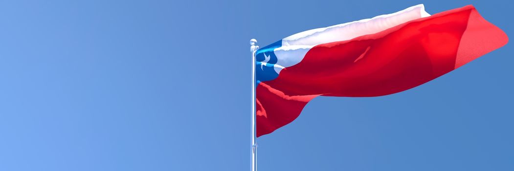 3D rendering of the national flag of Chile waving in the wind against a blue sky