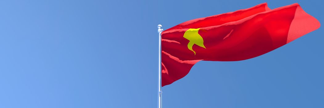 3D rendering of the national flag of Vietnam waving in the wind against a blue sky