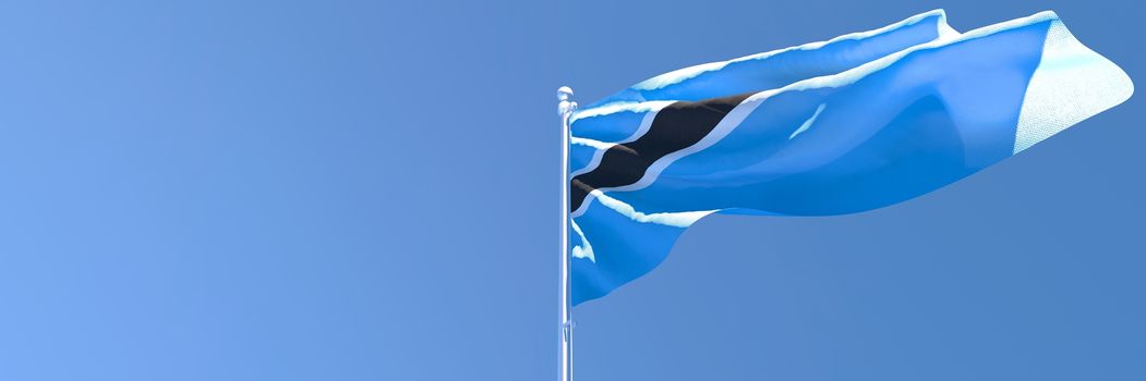 3D rendering of the national flag of Botswana waving in the wind against a blue sky