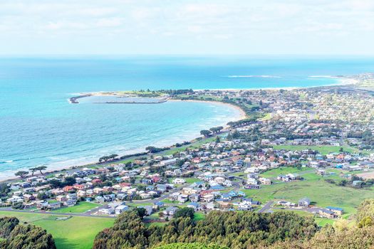 The township of Apollo Bay On Australia's Great Ocean Road - an aerial view