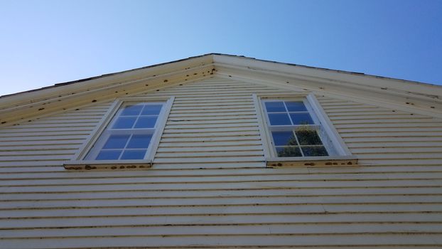 house or home siding with windows and mud wasp nests