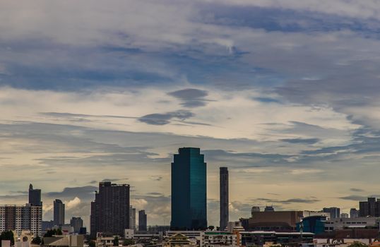 Bangkok downtown cityscape with skyscrapers at evening give the city a modern style. Selective focus.