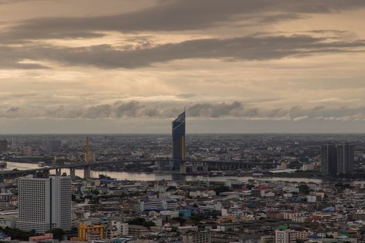 Bangkok, thailand - Sep 20, 2020 : Beautiful city view of Bangkok Before the rain at sunset creates relaxing feeling for the rest of the day. Selective focus.