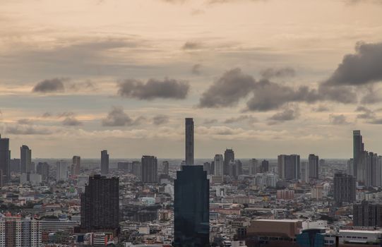 Bangkok, thailand - Sep 20, 2020 : Bangkok downtown cityscape with skyscrapers at evening give the city a modern style. Selective focus.