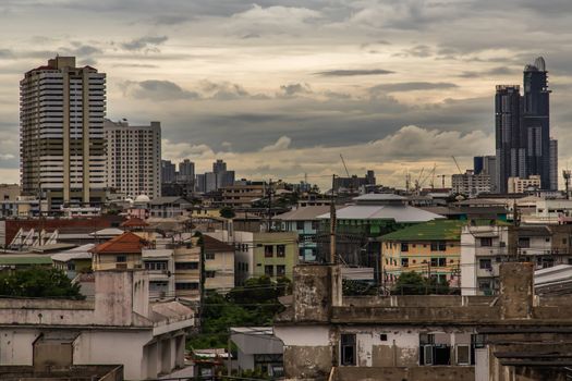 Bangkok downtown cityscape with skyscrapers at eveninggive the city a modern style. Selective focus.