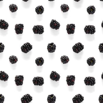 Bramble Seamless pattern. Fresh blackberry seamless pattern. Square pattern with fresh wild berries isolated on white background. flat lay.