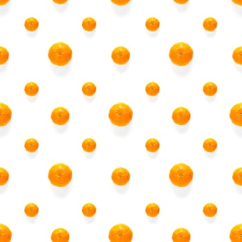 Fresh mandarin Seamles pattern. Ripe fruit tangerines seamless pattern. Fresh citrus isolated on white background pattern. Flat lay of Clementine. Mandarine modern tropical seamless background.