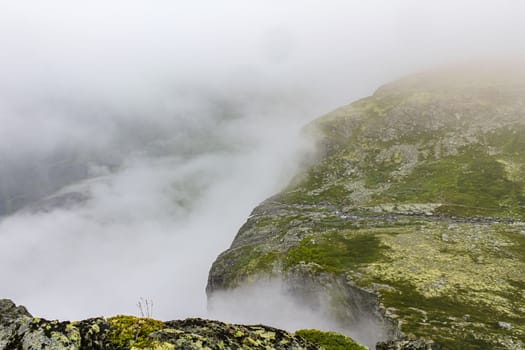 Hydnefossen waterfall and Hydna river on Veslehødn Veslehorn mountain in Hemsedal, Norway.