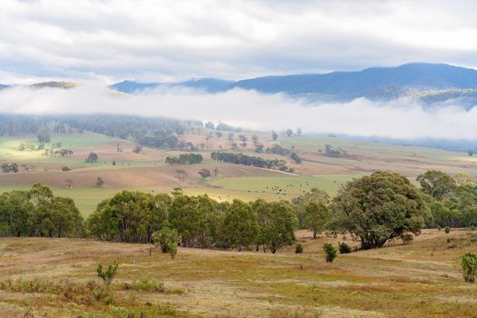 Road Trip - Misty clouds rolling over the Australian country landscape