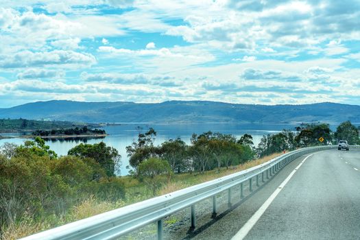 Road Trip - Scenic route along a lake in country New South Wales Australia
