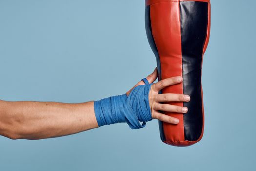 Punching bag punch training boxing exercise bandages. High quality photo