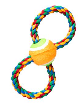 Dog toy - colorful cotton rope for games, isolated on white background with copy space