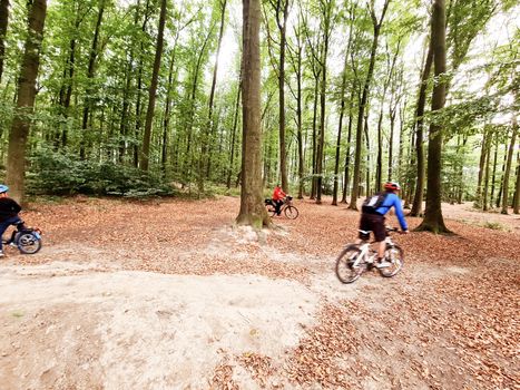 Biker couple riding mountain bike in the forest at countryside
Artistic work of my own. Intentional blur at this design.
Motion blur intentional