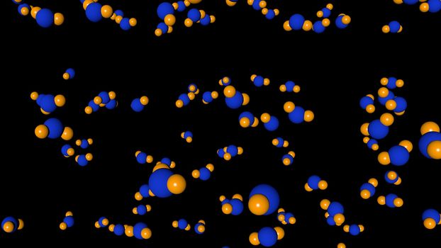 3d illustration of molecule model. Science background with chemical formulas against colored background