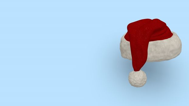 Christmas background with santa clause red hat isolated with copy space for text. Santa claus red cap with white pumpkin isolated on beautiful background
