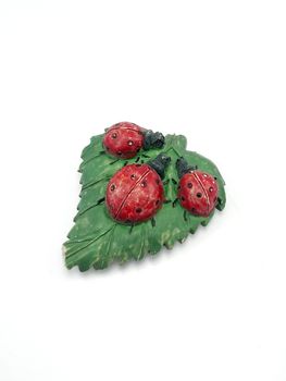 Lady bugs with leaf refrigerator magnet use to stick on metal refrigerator