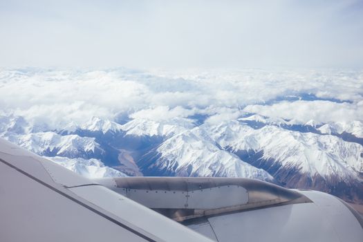 The view over the Great Southern Alps on a sunny spring day in South Island, New Zealand