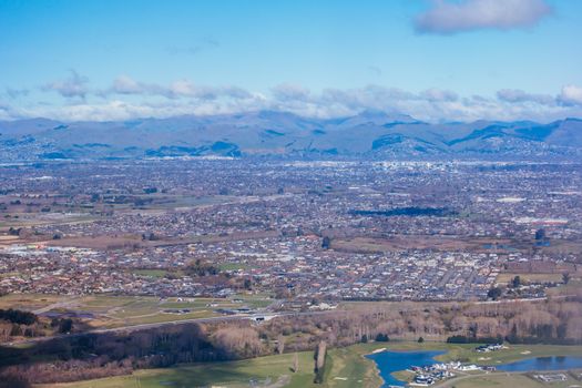 The view over Christchurch on a sunny spring day in South Island, New Zealand