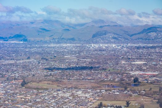 The view over Christchurch on a sunny spring day in South Island, New Zealand