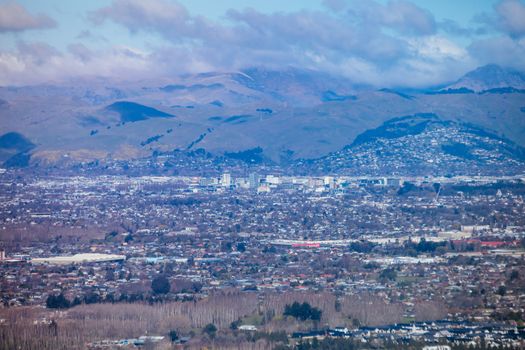 The view over Christchurch on a sunny spring day in South Island, New Zealand