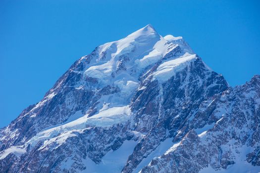 The summit of Mt Cook from the Hooker Valley Track in New Zealand