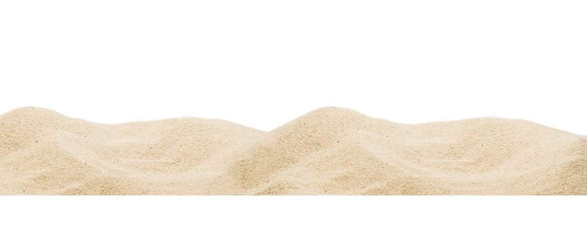 Close up panorama pile sand dune isolated on white background