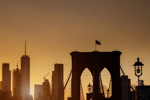 New York City Manhattan beautiful sunset with brooklyn bridge