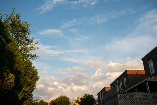 A Gorgeous Blue and Orange Sunset Sky Behind a Row of Houses in Philadelphia