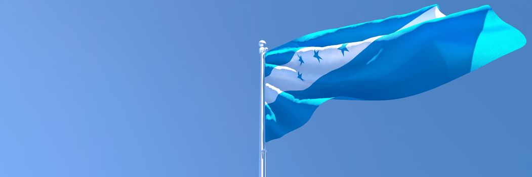 3D rendering of the national flag of Honduras waving in the wind against a blue sky