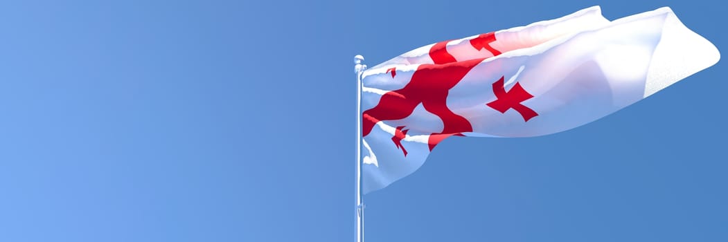 3D rendering of the national flag of Georgia waving in the wind against a blue sky