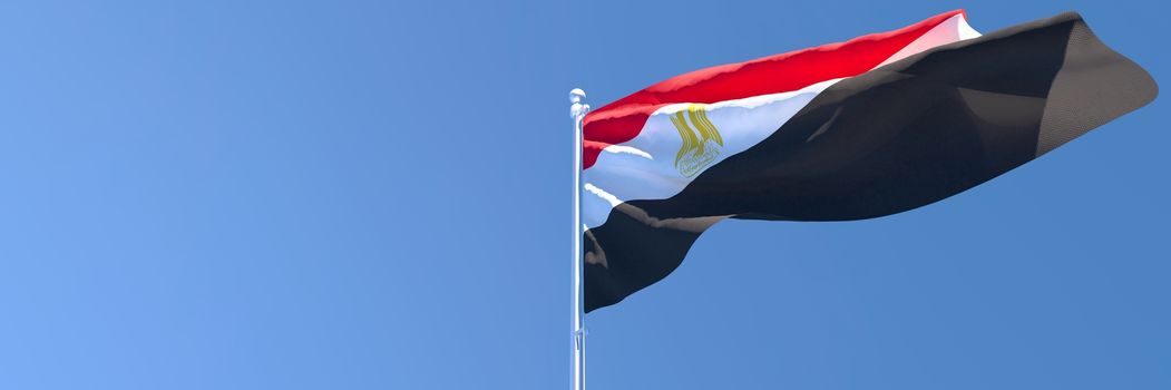3D rendering of the national flag of Egypt waving in the wind against a blue sky