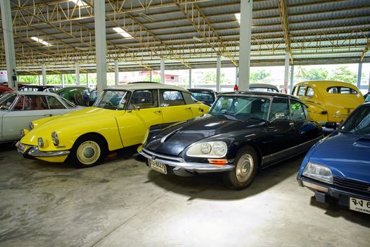 Nakhon Pathom, Thailand - August 27, 2020 : Classic cars in Jesada Technik Museum, Nakhon Pathom, Thailand. A lot of classic cars are collected in this museum and free entrance for tourists.