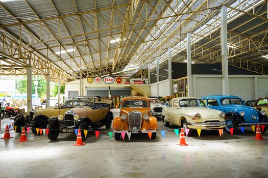 Nakhon Pathom, Thailand - August 27, 2020 : Classic cars in Jesada Technik Museum, Nakhon Pathom, Thailand. A lot of classic cars are collected in this museum and free entrance for tourists.