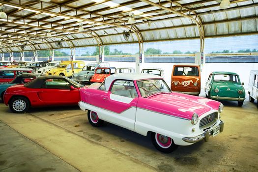 Nakhon Pathom, Thailand - August 27, 2020 : Classic cars in Jesada Technik Museum, Nakhon Pathom, Thailand. A lot of classic cars are collected in this museum and free entrance for tourists.