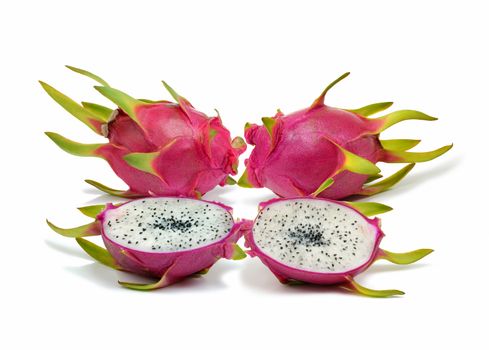 Closeup of fresh and delicious dragon fruits Pitahaya isolated in white background