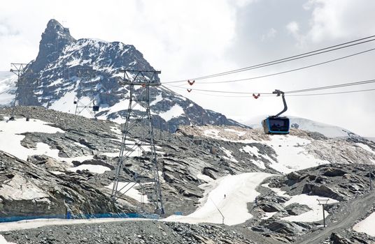 Zermatt, Switzerland - july 19, 2020: New cable car on it's way to the Matterhorn glacier paradise