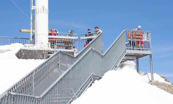 Zermatt, Switzerland on july 19, 2020: Top of Europe views in Matterhorn glacier paradise