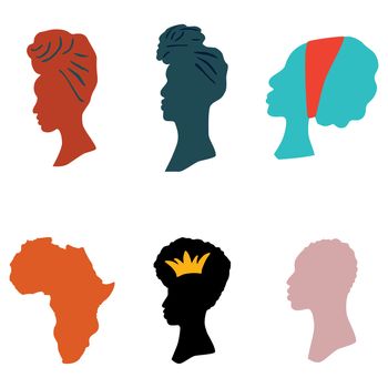 African girls, black queens silhouettes on white background. Vector illustration