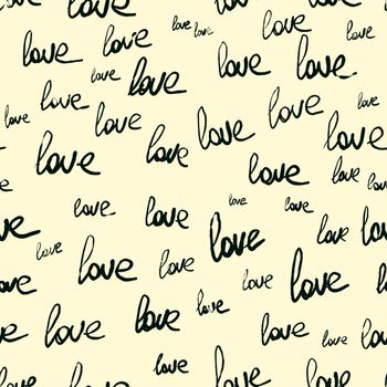 Cute romantic seamless pattern. Repeating handwritten love word. Endless feminine print. Repeat pattern for Valentine's Day, Mother's day, romantic date, wedding invitation.