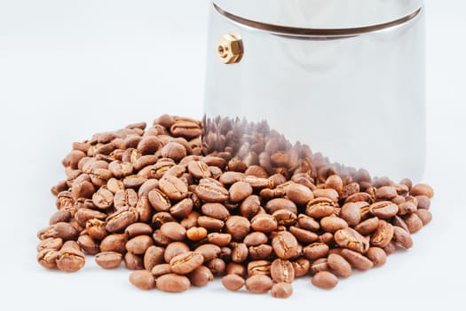 A close up shot of a pile of coffee beans
