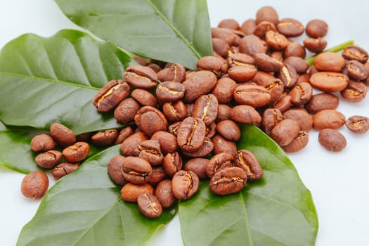 A close up shot of a pile of coffee beans